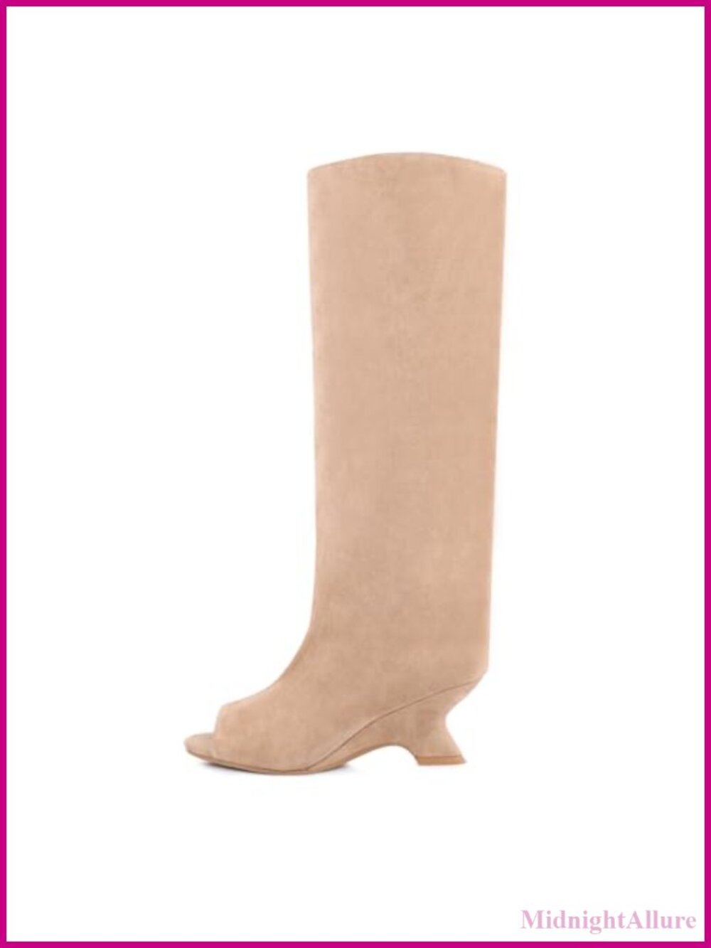 Faux Suede Platform Knee High Heels Open Toe Summer Boots